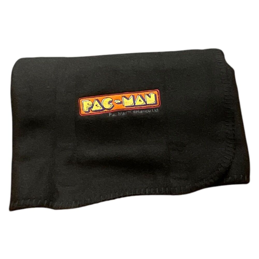 Vintage‎ Pac Man 50x60 Throw Black Embroidered Logo Gamer Retro Arcade Blanket